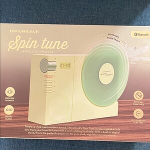 NIB! Spin Tune Wireless Speaker with Turntable. Digital Clock, Bluetooth